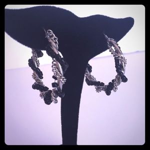 Sale 3 for $20 NWOT Black & silver beaded hoops